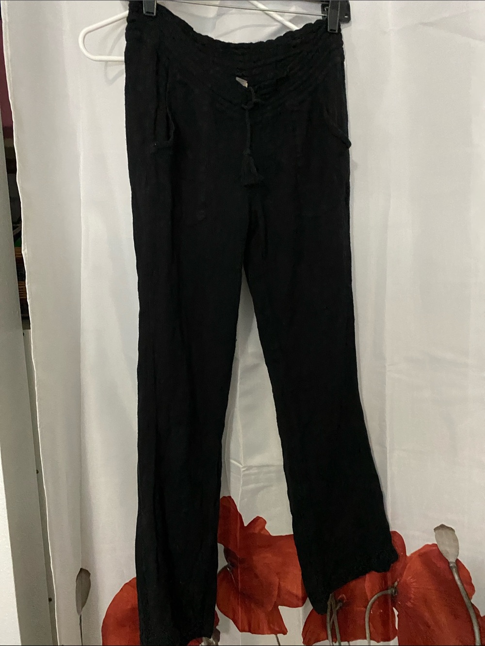 Roxy Black Smocked-Waist Summer/Beach Pants Size M